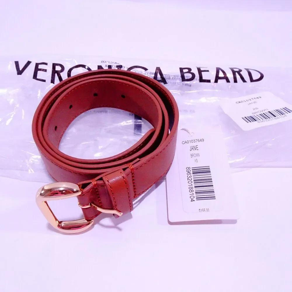 Veronica Beard GAVAZZENI Women's Jane Leather Gold buckle Belt  NWT 155 XS
